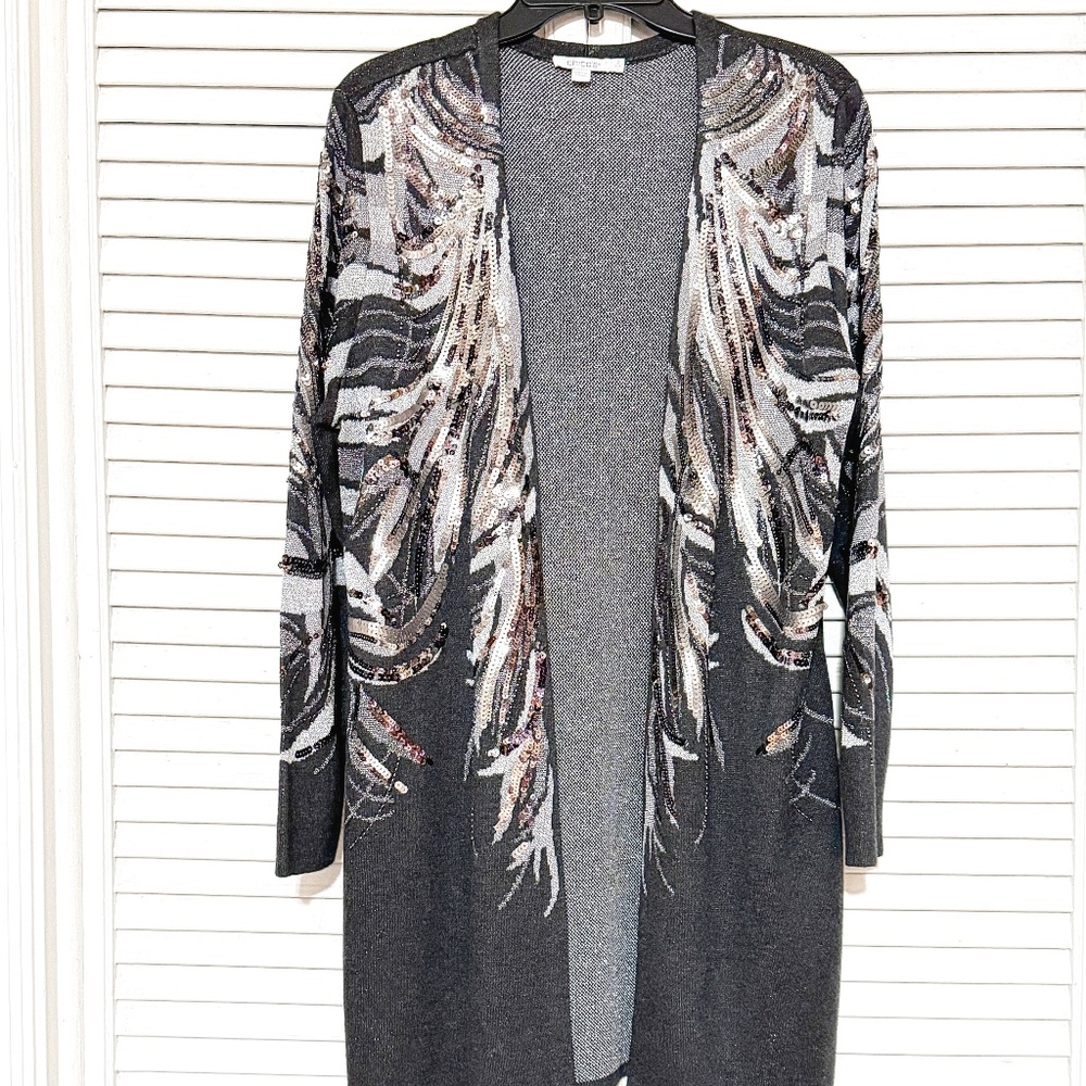 Chico's Charcoal Cardigan Sweater with Silver Sequins - Chico's 2 -Large